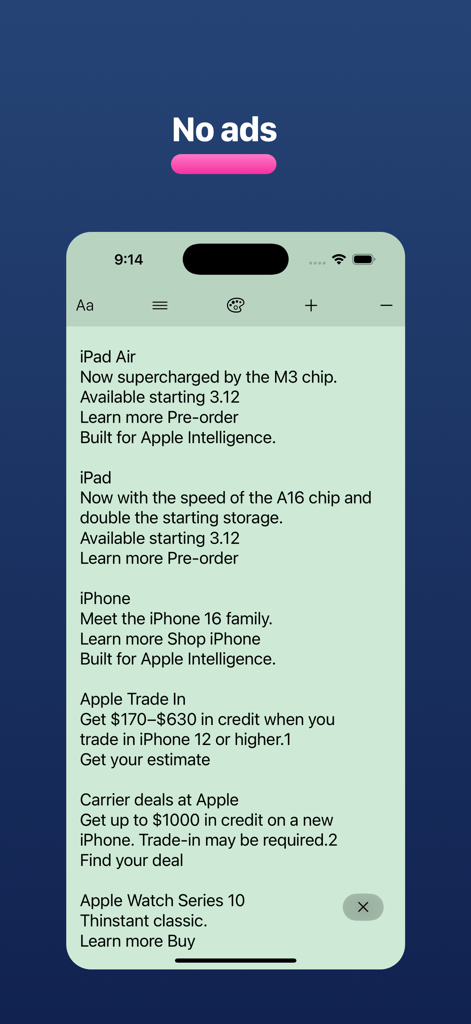 Lirely: Reader Mode Browser - Lirely browser interface showing a clean text only article view without advertisements