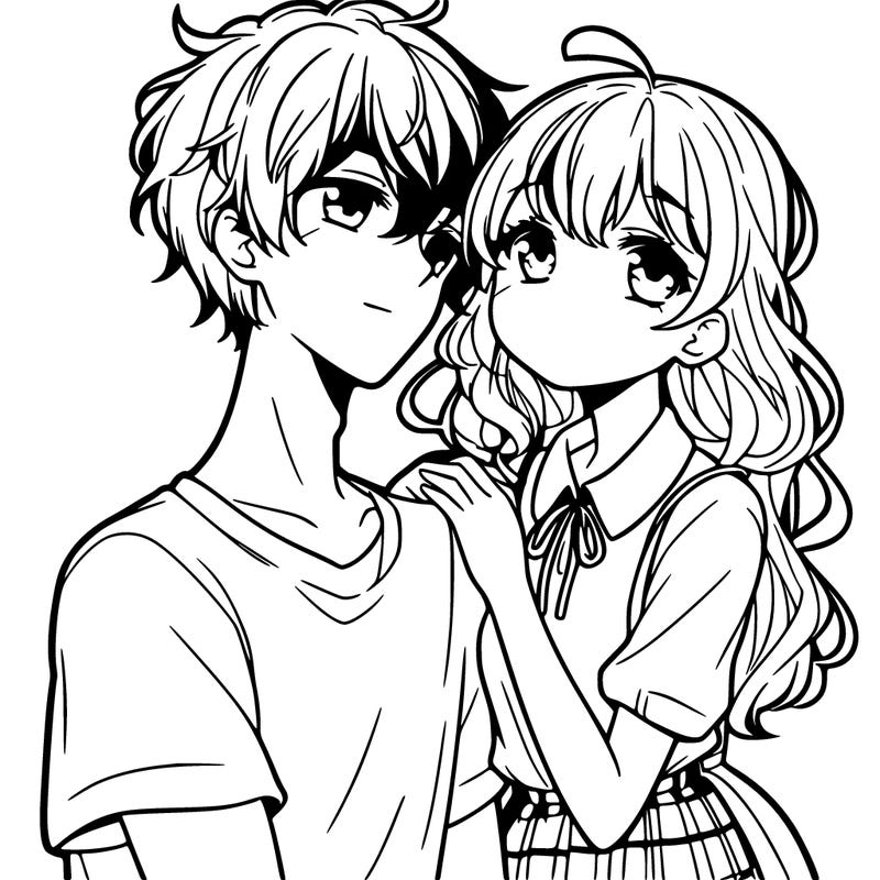 teen boy and girl anime in love