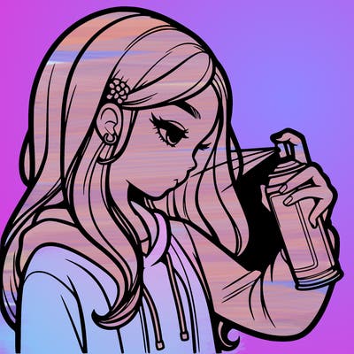 a realistic girl spray painting