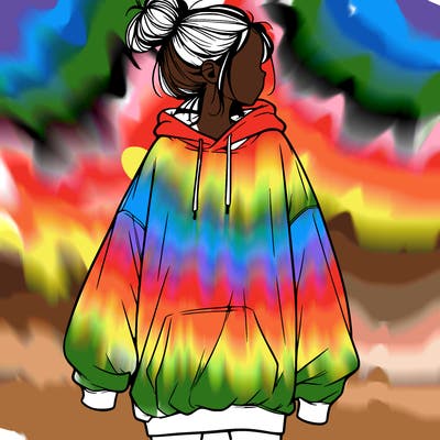 realistic girl with a oversized sweatshirt on and a bun