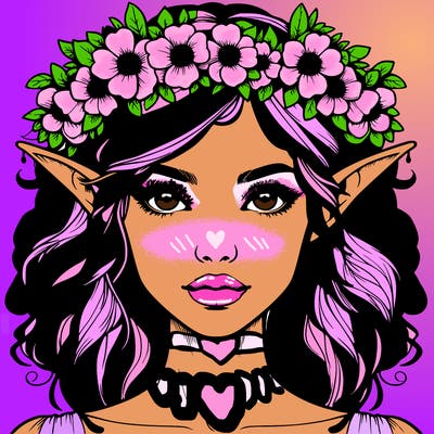 realistic female elf with flower crown