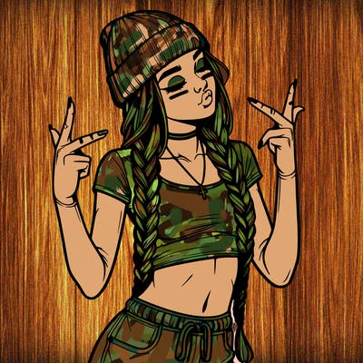 realistic teenage girl with braids and a beanie and crop top doing 🫶🏼