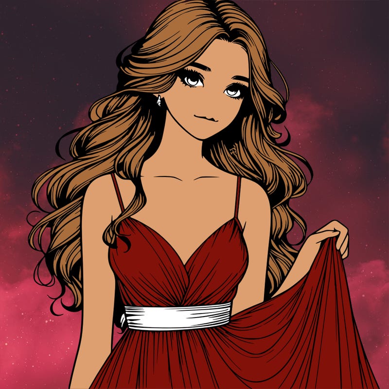 realistic girl in flowy silky prom dress