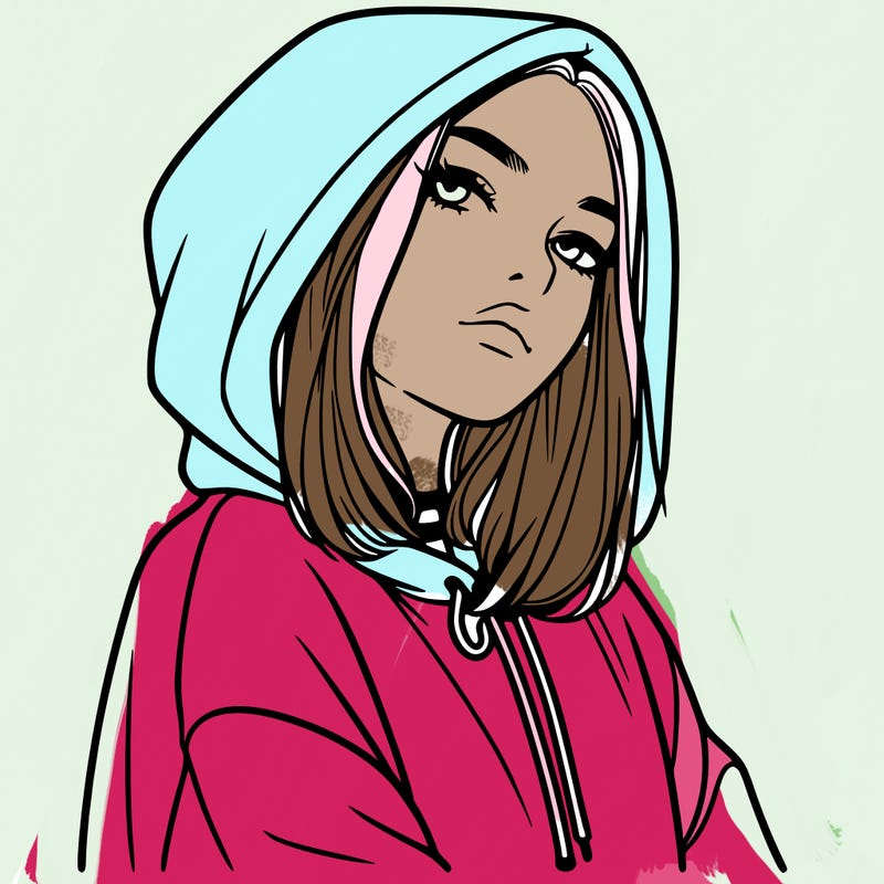 a realistic girl in a hoodie