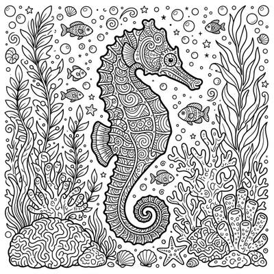 Immerse yourself in the calming beauty of the ocean with this exquisite Dwarf Seahorse adult coloring page. Its intricate details and rich aquatic scenery offer hours of relaxing, creative enjoyment for colorists.
