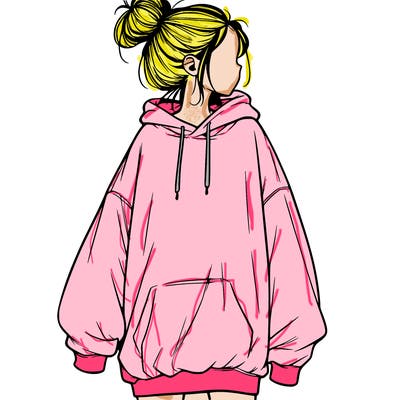 realistic girl with a oversized sweatshirt on and a bun