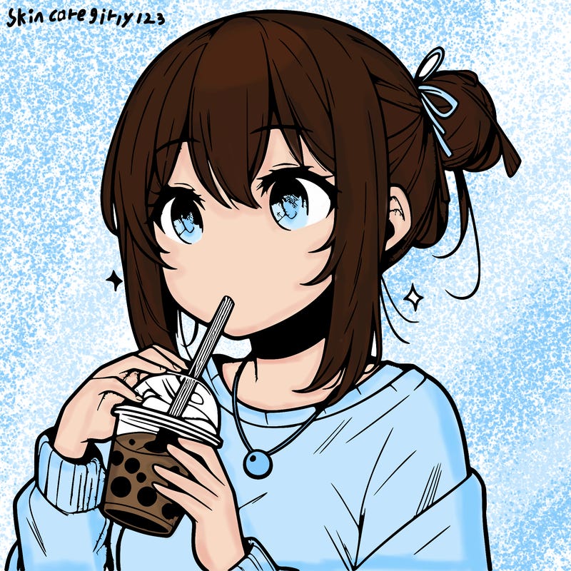 manga character drinking boba
