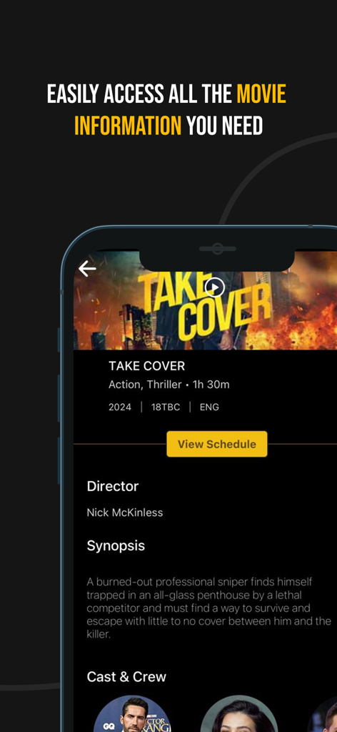 Play Cinemas - Play Cinemas mobile app movie details page displaying synopsis and cast information