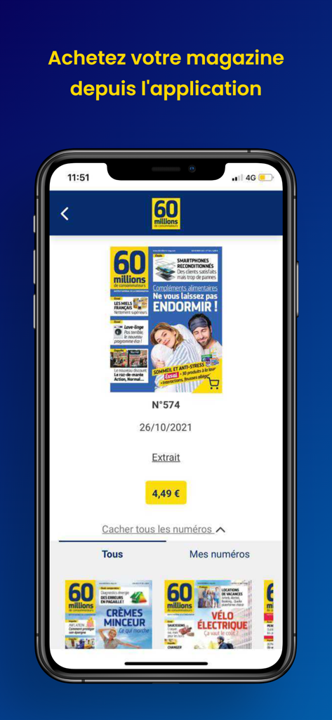 60 Millions - Screen showing options to buy digital issues of 60 Millions magazine
