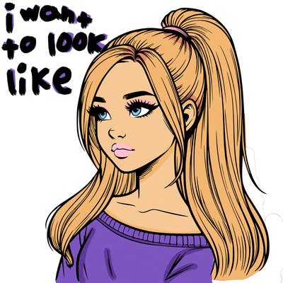 realistic girl with a high ponytail