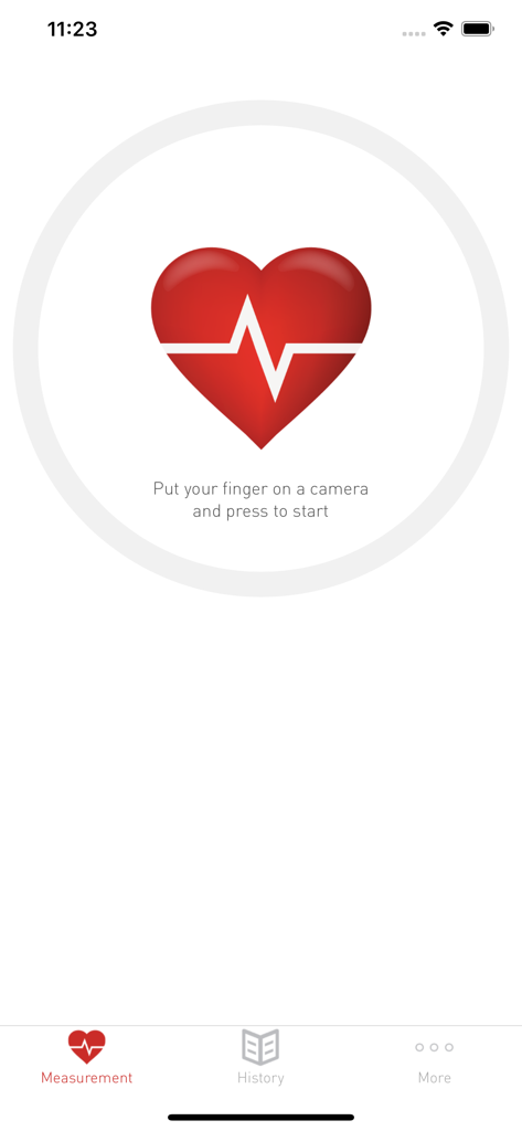 Pantalla de la aplicación Cardiograph con un icono de corazón e instrucciones de la línea de pulso