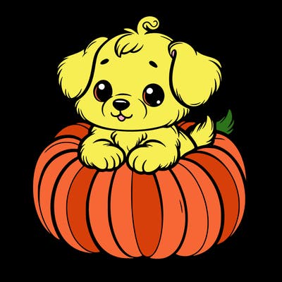 cute little puppy in a pumpkin