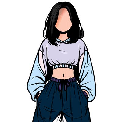 realistic girl faceless with baggy pants and a crop top
