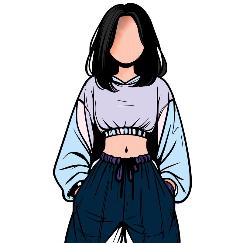 realistic girl faceless with baggy pants and a crop top