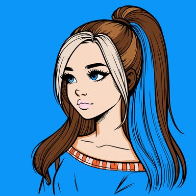 realistic girl with a high ponytail