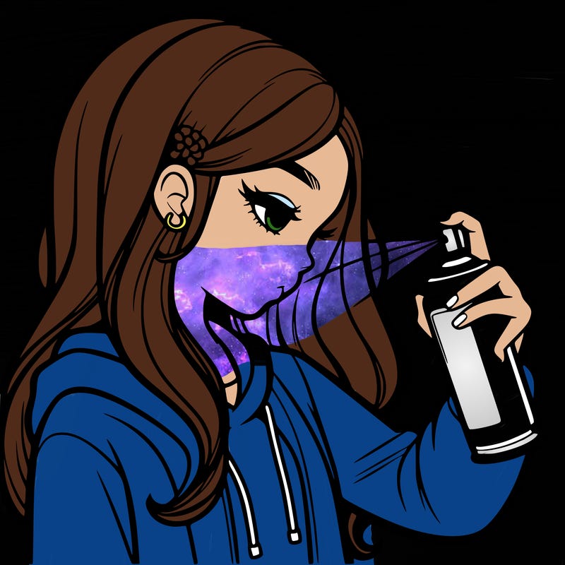 a realistic girl spray painting