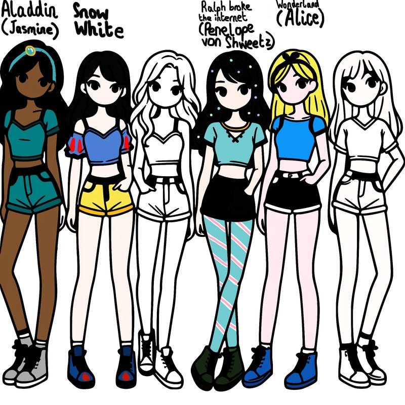a group of girls wearing crop tops and shorts