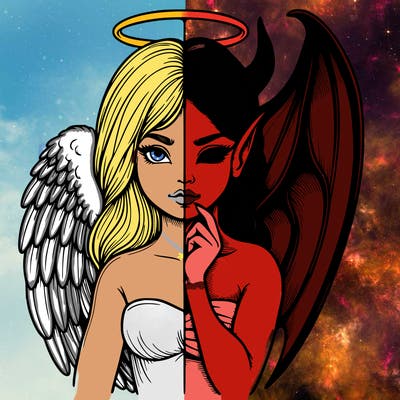 realistic angel half demon