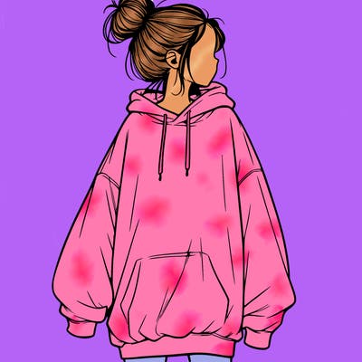 realistic girl with a oversized sweatshirt on and a bun