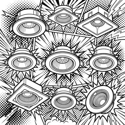 Dive into a world of vibrant energy with this Pop Art Recessed Lighting coloring page. Featuring bold outlines and dynamic patterns, it's a unique blend of modern design and classic comic book flair, perfect for coloring enthusiasts.