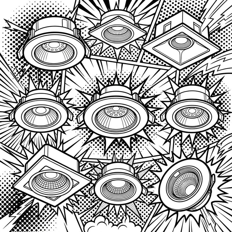 Dive into a world of vibrant energy with this Pop Art Recessed Lighting coloring page. Featuring bold outlines and dynamic patterns, it's a unique blend of modern design and classic comic book flair, perfect for coloring enthusiasts.