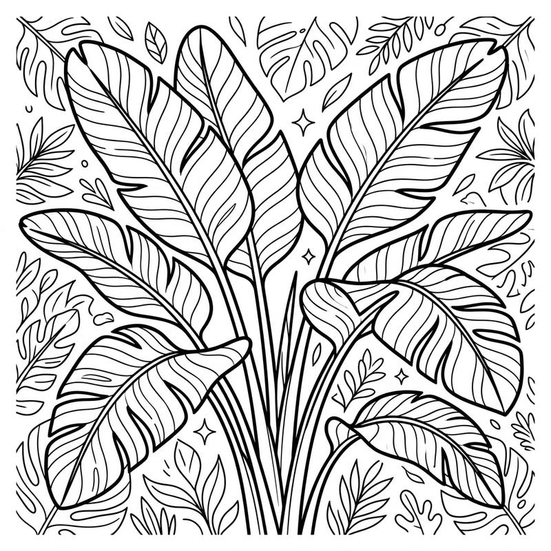 Immerse yourself in the beauty of the tropics with this stunning Bird of Paradise Leaf coloring page. Its intricate design, featuring lush Strelitzia foliage and complementary botanical patterns, offers a delightful escape for colorists of all ages.