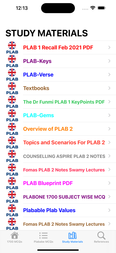 List of PLAB study materials including recalls and notes