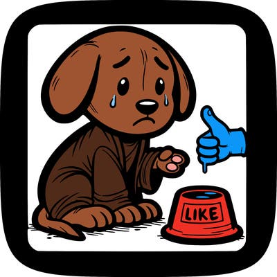 homeless dog begging for likes sad