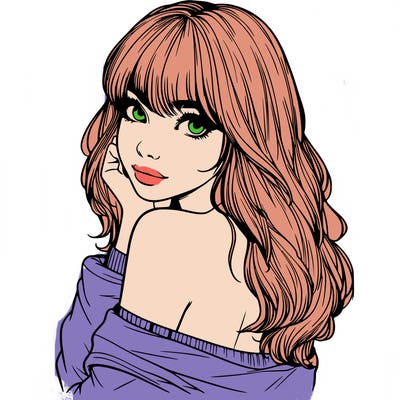 realistic girl with bangs looking over her shoulder