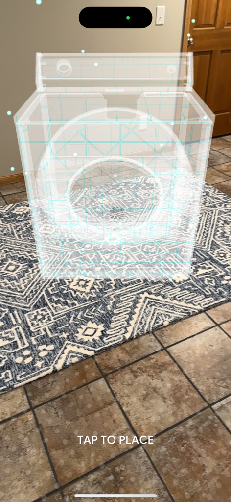Appliance Repair Sim: Dryer - Augmented reality view for placing a virtual dryer in a real room