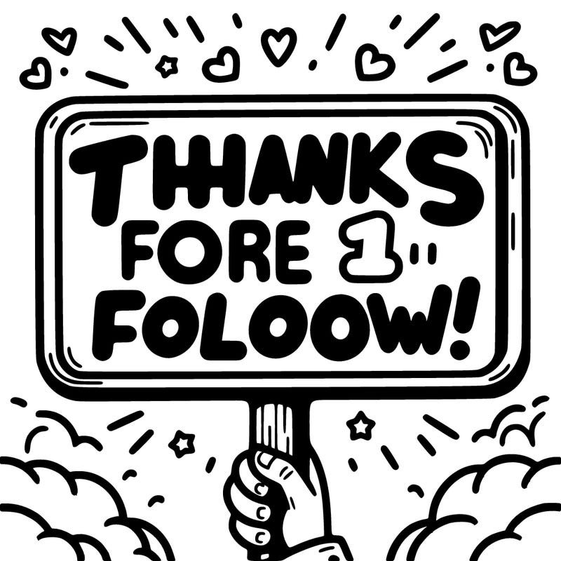 sign that says thanks for the 1 follow