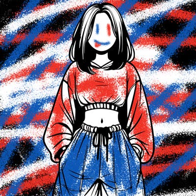 realistic girl faceless with baggy pants and a crop top