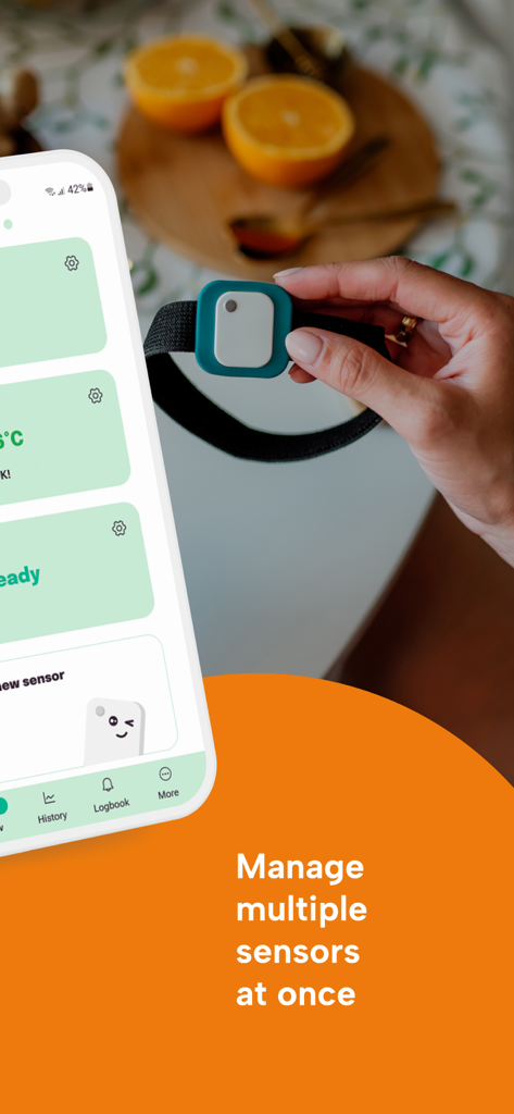 Warmie sensor - Smartphone app showing the management of multiple Warmie temperature sensors at once