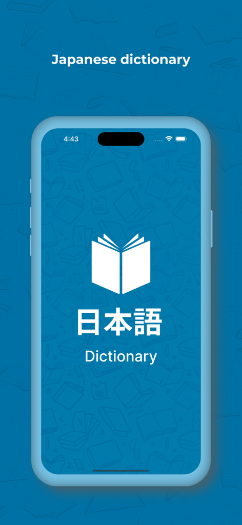 Japanese Dictionary & Trans - Japanese Dictionary and Translator app splash screen featuring a book icon and Japanese text