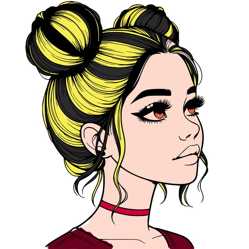 realistic girl with buns on the top of her head