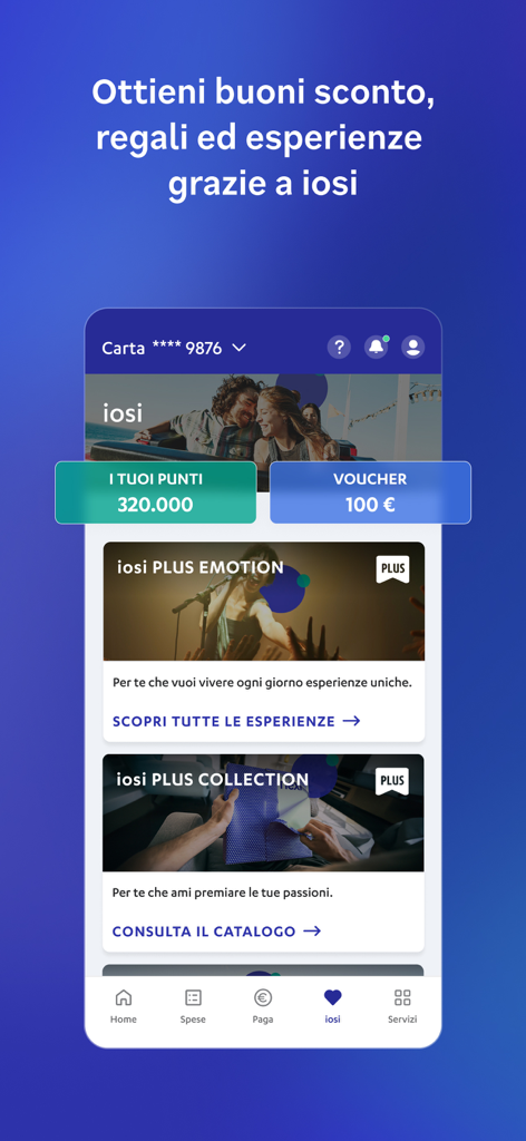 Nexi Pay app screen displaying iosi loyalty program points and reward options