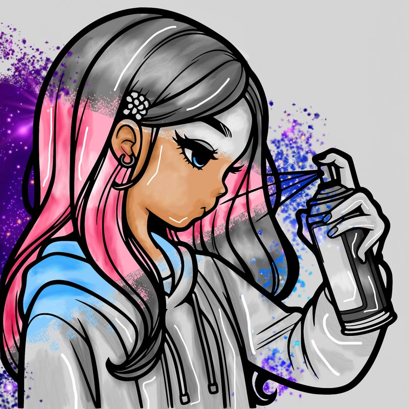a realistic girl spray painting