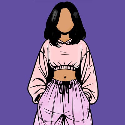 realistic girl faceless with baggy pants and a crop top