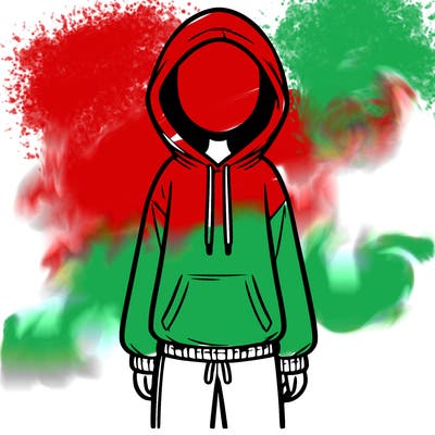 faceless girl in a tracksuit with a hood on and no hair
