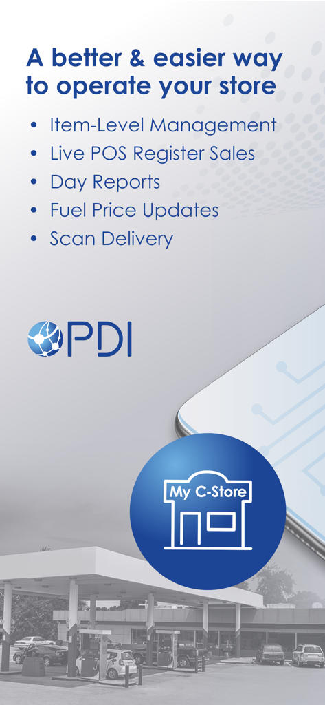 CStore Essentials - CStore Essentials App-Dashboard mit Hervorhebung von Funktionen wie Live-POS-Verkäufen und Kraftstoffpreisaktualisierungen für Ladenbesitzer