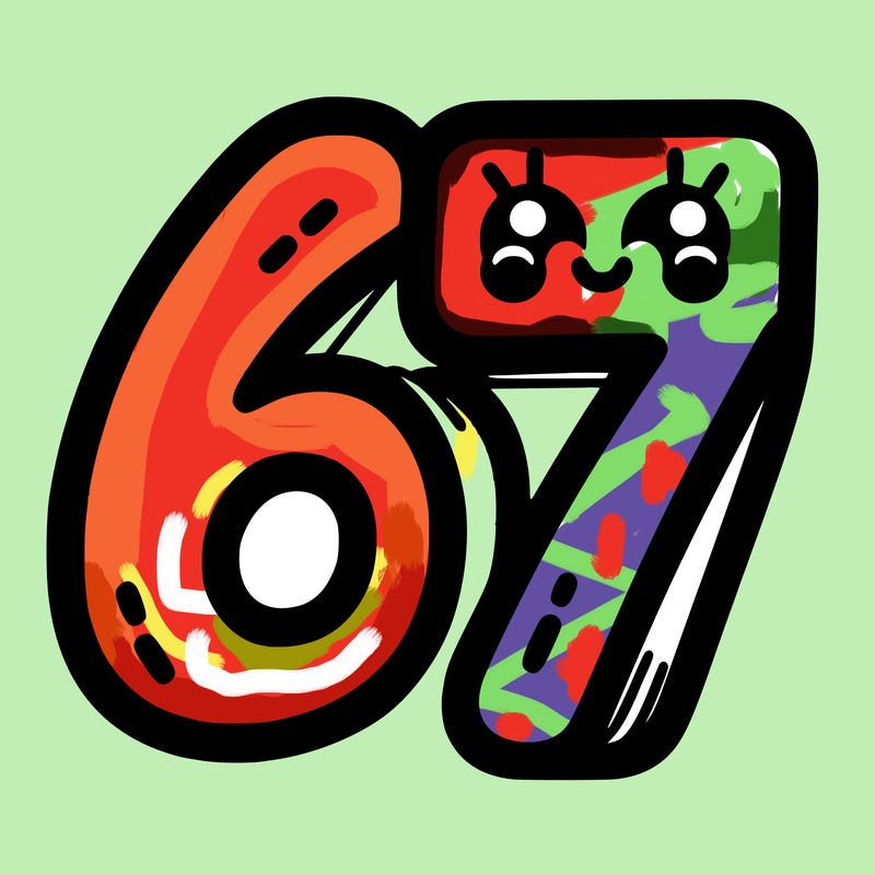 the numbers 67