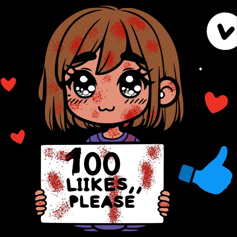 a girl with a sign saying 100 likes, please