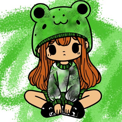 a girl wearing a frog hat and some frog socks