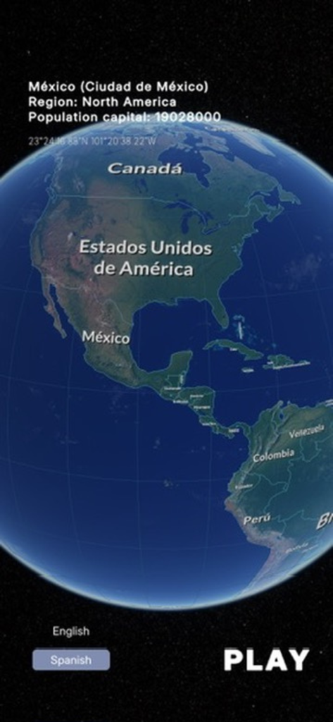 Tapmap - Interactive 3D globe showing North America and Mexico in the Tapmap geography app.