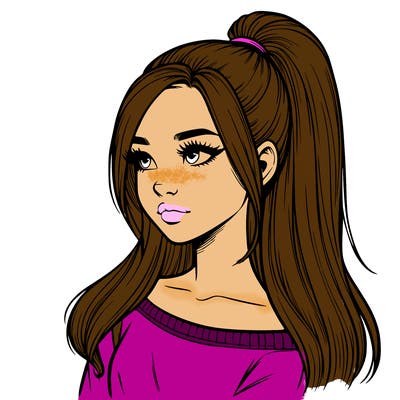 realistic girl with a high ponytail