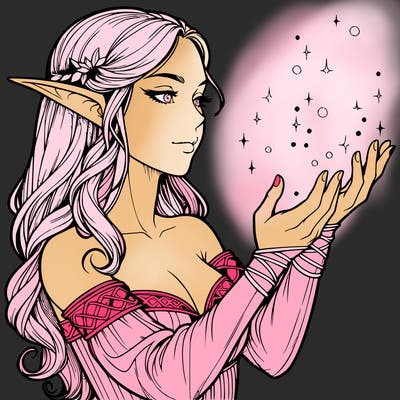 realistic elf girl doing magic