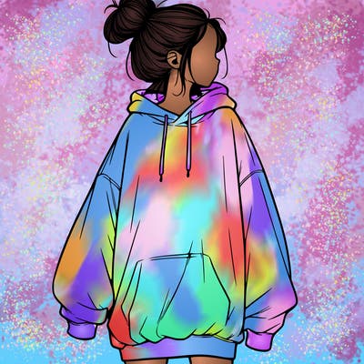 realistic girl with a oversized sweatshirt on and a bun