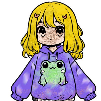 girl wearing frogging sweatshirt