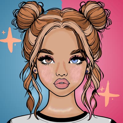 realistic girl with two buns in hair and lips
