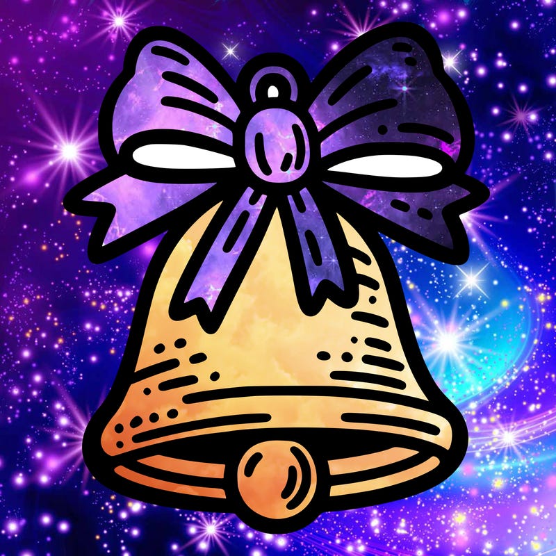 a bell with a bow tied around it.